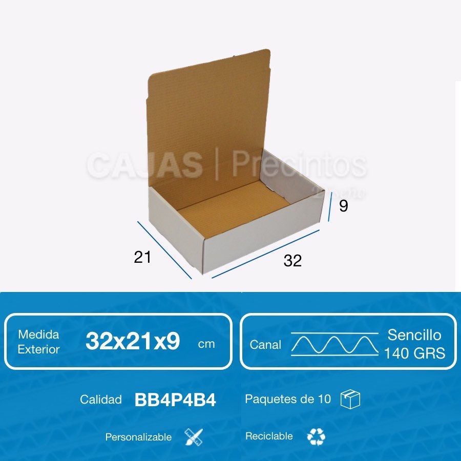 Caja Cartón 32x21x9 cm Automontable con Tapa - Cajas y Precintos