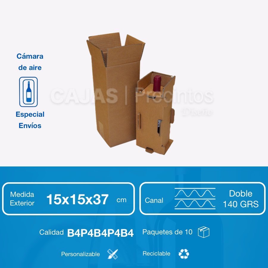 Dirección Suyo Insatisfactorio Caja Cartón para envío 15 x 15 x 37 cm 1 Botella Vino (75 cl.) + Protector  para Envío - Cajas y Precintos
