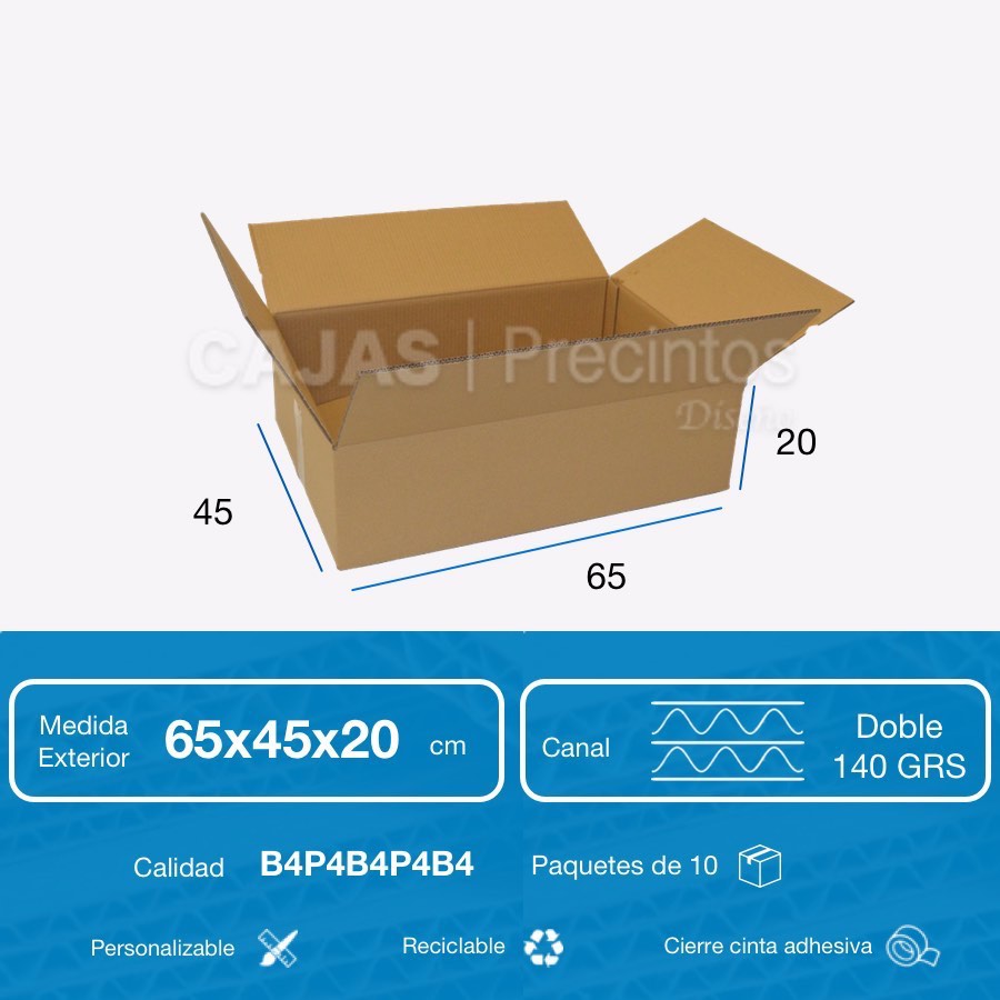 Caja de Cartón 65x45x20 cm Canal Doble - Cajas y Precintos