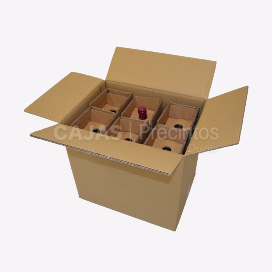 Caja Cartón 24x16,5x34 cm para 6 Botellas de Vino (75 cl.) - Cajas