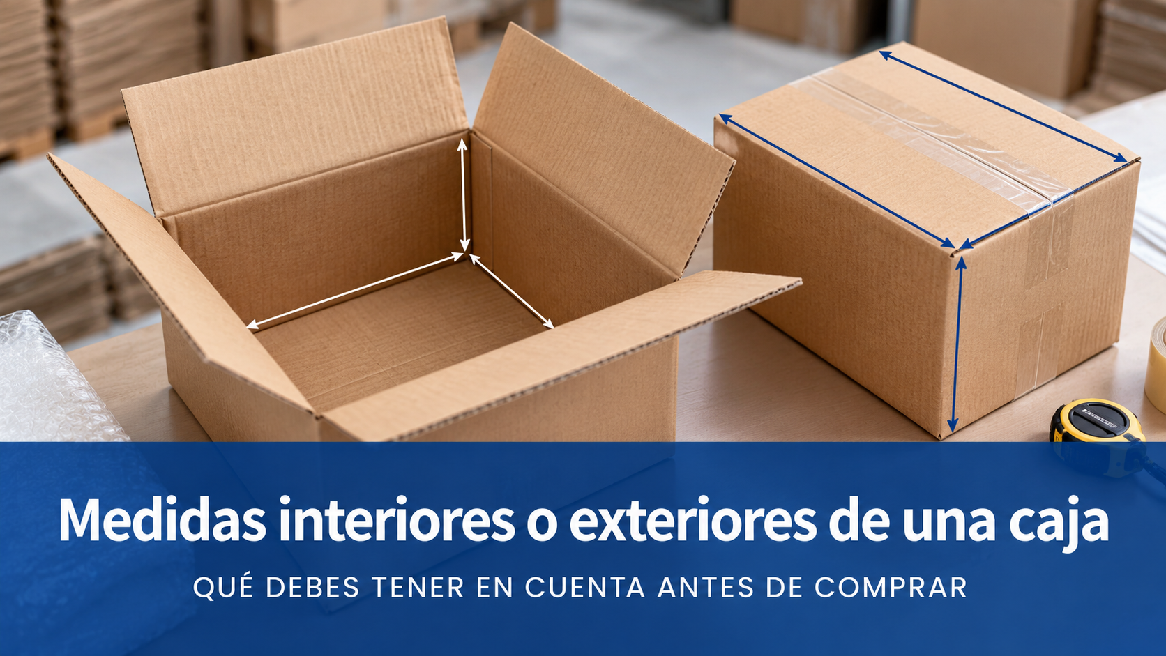 Medidas interiores y exteriores de una caja de cartón